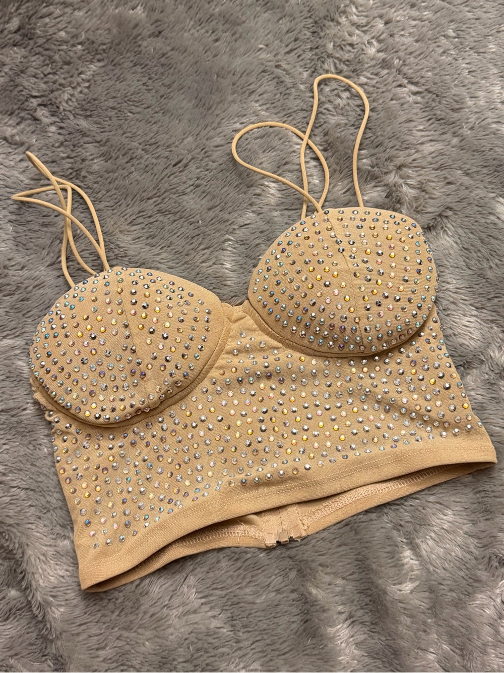 Windsor Nude/Beige Rhinestone Embellished Crop Bustier